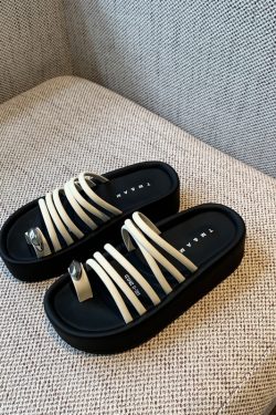 Thick-Soled Open-Toe Platform Sandals for Women - Summer 2025 Casual One-Strap Height-Increasing Slippers