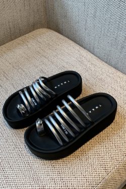 Thick-Soled Open-Toe Platform Sandals for Women - Summer 2025 Casual One-Strap Height-Increasing Slippers