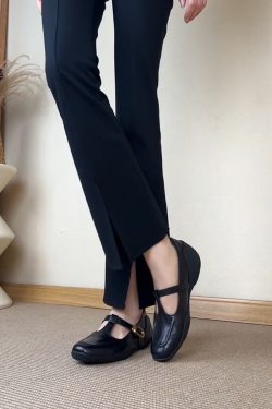 Thick-Soled Retro Sheepskin Mary Jane Shoes with T-Strap, Square Toe Leather Loafers for Women, Height-Increasing Fashion Footwear