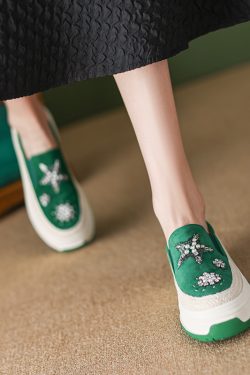 Thick-Soled Rhinestone Embroidered Genuine Leather Loafers for Women - Italian-Style Soft-Soled Non-Fatiguing Comfort