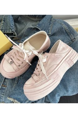 Thick-Soled Sheepskin Lace-Up Vintage White Sneakers for Women - Versatile Sports Casual Shoes, Trendy 90s Style