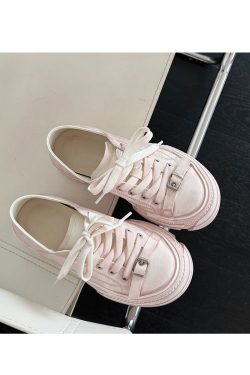 Thick-Soled Sheepskin Lace-Up Vintage White Sneakers for Women - Versatile Sports Casual Shoes, Trendy 90s Style