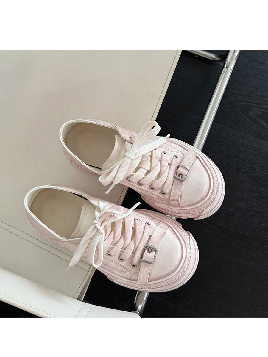 Thick-Soled Sheepskin Lace-Up Vintage White Sneakers for Women - Versatile Sports Casual Shoes, Trendy 90s Style Thick-Soled Sheepskin Lace-Up Vintage White Sneakers for Women - Versatile Sports Casual Shoes, Trendy 90s Style