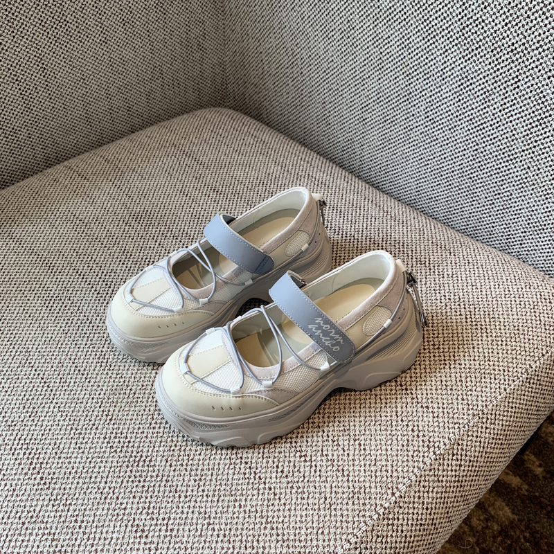 Thick-Soled Velcro Mary Jane Shoes for Women - Breathable Mesh Height-Increasing Casual Flats for Spring/Summer 2025 Thick-Soled Velcro Mary Jane Shoes for Women - Breathable Mesh Height-Increasing Casual Flats for Spring/Summer 2025