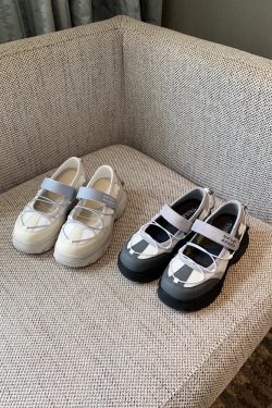 Thick-Soled Velcro Mary Jane Shoes for Women - Breathable Mesh Height-Increasing Casual Flats for Spring/Summer 2025