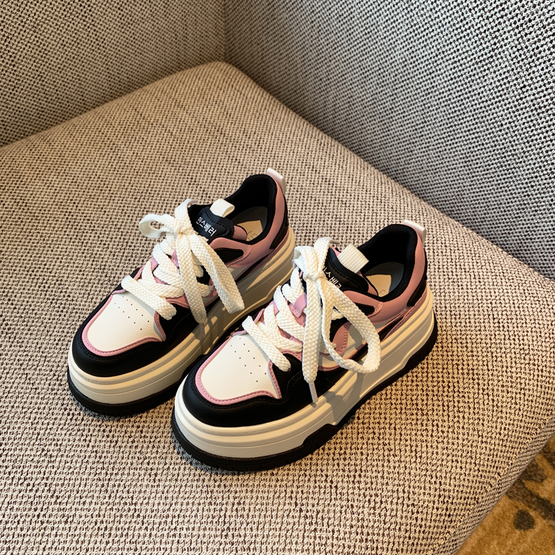 Thick-Soled White Lace-Up Sneakers for Women, Genuine Leather, Height-Increasing, Slimming Casual Spring 2025 Style Thick-Soled White Lace-Up Sneakers for Women, Genuine Leather, Height-Increasing, Slimming Casual Spring 2025 Style