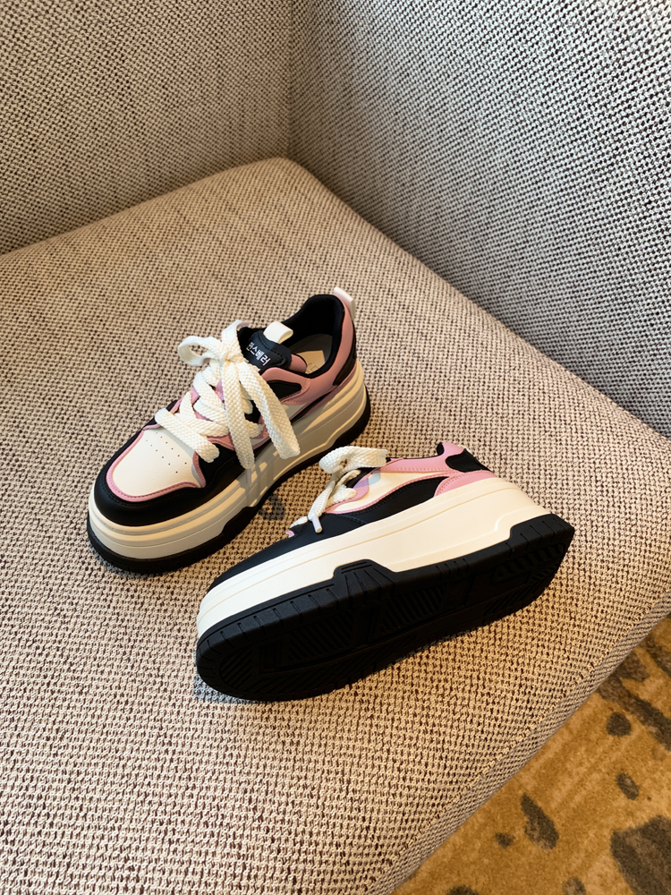 Thick-Soled White Lace-Up Sneakers for Women, Genuine Leather, Height-Increasing, Slimming Casual Spring 2025 Style Thick-Soled White Lace-Up Sneakers for Women, Genuine Leather, Height-Increasing, Slimming Casual Spring 2025 Style