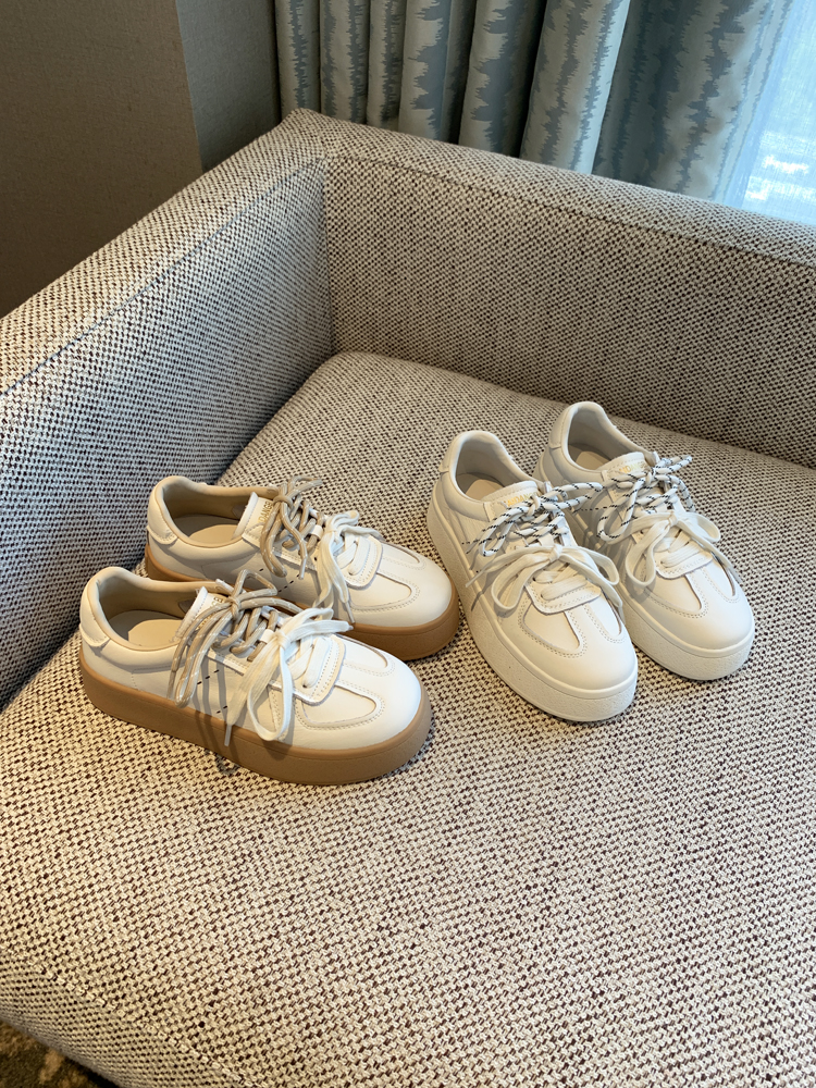 Thick-Soled White Sneakers for Women - 2025 Spring Korean Style Lace-Up Casual Board Training Shoes Thick-Soled White Sneakers for Women - 2025 Spring Korean Style Lace-Up Casual Board Training Shoes