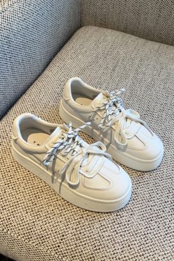 Thick-Soled White Sneakers for Women - 2025 Spring Korean Style Lace-Up Casual Board Training Shoes