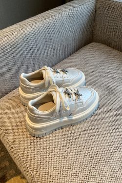 Thick-Soled White Sneakers for Women - 2025 Spring Platform Lace-Up Casual Skate Shoes, Lightweight and Versatile Height-Increasing Style