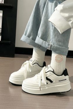 Thick-Soled White Sneakers for Women, 2025 Summer Minimalist Design, Trendy Big-Toe Breathable Shoes