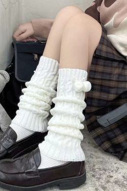 Thickened Warm White Mid-Calf Knitted Leg Warmers for Autumn & Winter - Japanese JK Style