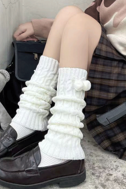 Thickened Warm White Mid-Calf Knitted Leg Warmers for Autumn & Winter - Japanese JK Style