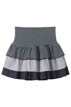 Three-Piece Women's Summer A-Line Polka Dot and Striped Pleated Cake Skirt - Trendy Patchwork Design for a Chic Look
