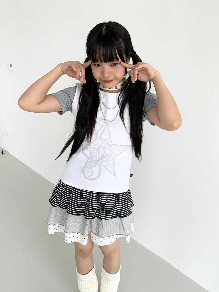 Three-Piece Women's Summer A-Line Polka Dot and Striped Pleated Cake Skirt - Trendy Patchwork Design for a Chic Look Three-Piece Women's Summer A-Line Polka Dot and Striped Pleated Cake Skirt - Trendy Patchwork Design for a Chic Look