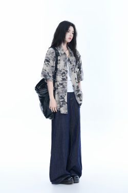 Tie-Dye Textured Short Sleeve Shirt for Women, Summer Loose Lightweight Blouse, Casual 90s Y2K Style Top