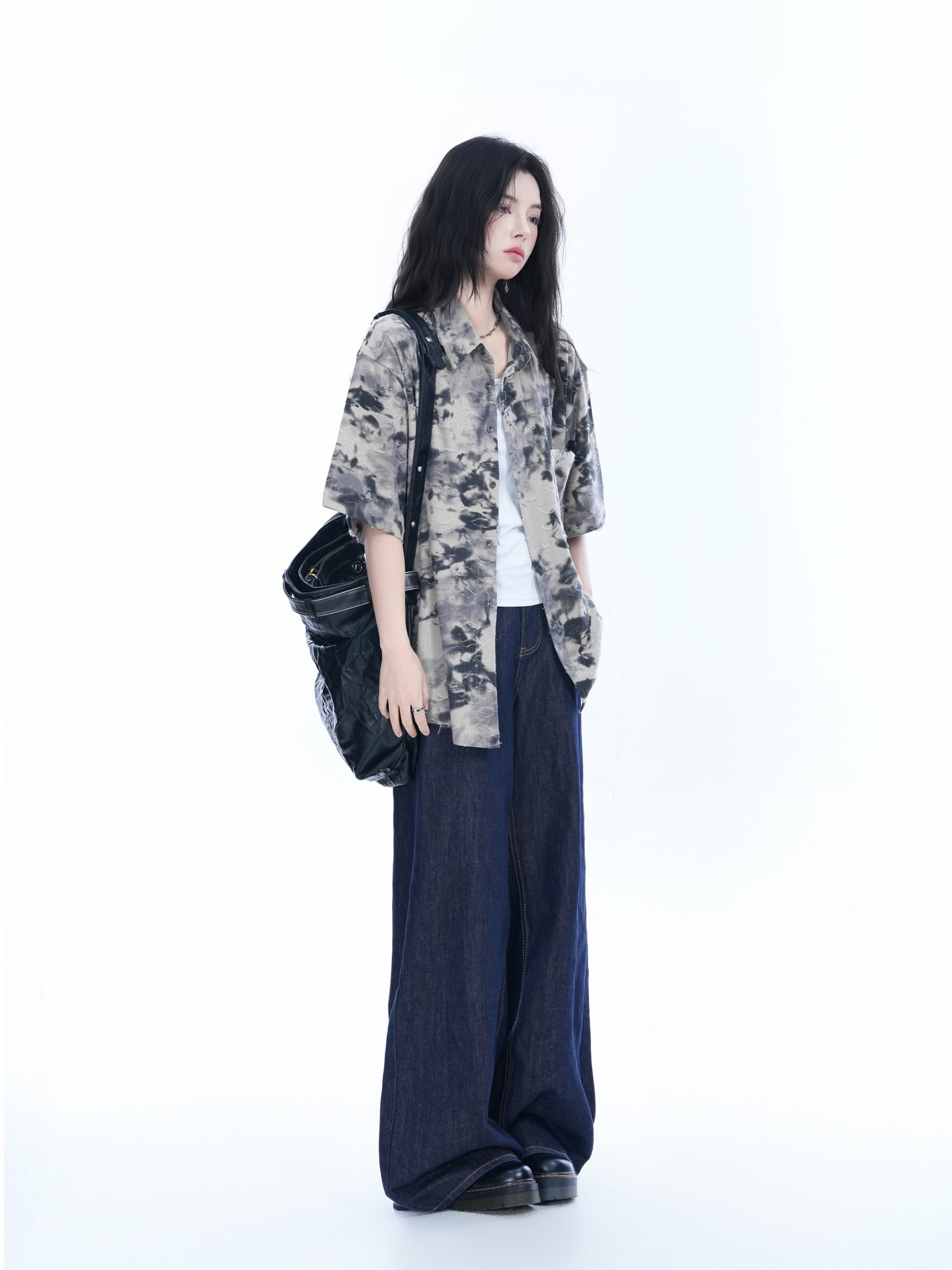 Tie-Dye Textured Short Sleeve Shirt for Women, Summer Loose Lightweight Blouse, Casual 90s Y2K Style Top Tie-Dye Textured Short Sleeve Shirt for Women, Summer Loose Lightweight Blouse, Casual 90s Y2K Style Top