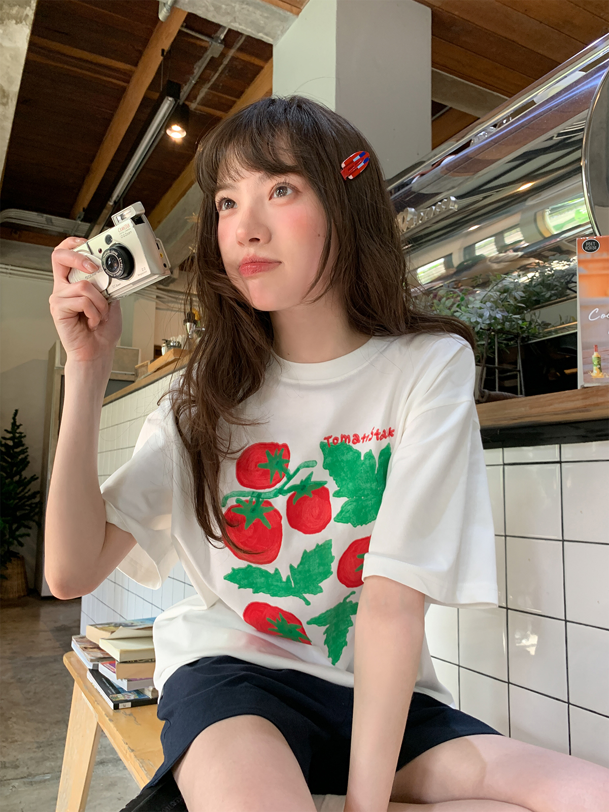 Tomato Print Casual Short Sleeve T-Shirt for Women - Summer Loose Round Neck Pure Cotton Top - Unique 90s Inspired Fashion Tomato Print Casual Short Sleeve T-Shirt for Women - Summer Loose Round Neck Pure Cotton Top - Unique 90s Inspired Fashion