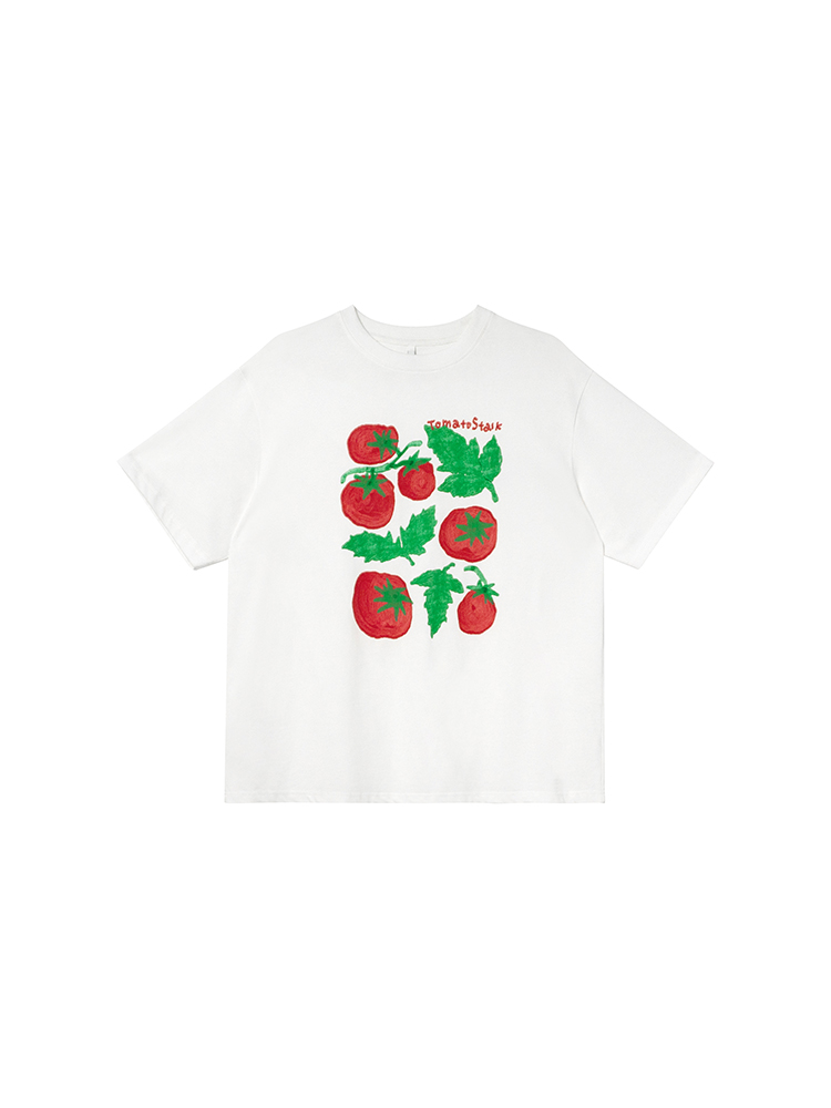 Tomato Print Casual Short Sleeve T-Shirt for Women - Summer Loose Round Neck Pure Cotton Top - Unique 90s Inspired Fashion Tomato Print Casual Short Sleeve T-Shirt for Women - Summer Loose Round Neck Pure Cotton Top - Unique 90s Inspired Fashion