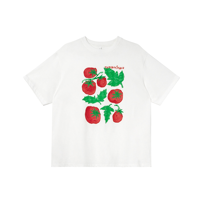 Tomato Print Casual Short Sleeve T-Shirt for Women - Summer Loose Round Neck Pure Cotton Top - Unique 90s Inspired Fashion Tomato Print Casual Short Sleeve T-Shirt for Women - Summer Loose Round Neck Pure Cotton Top - Unique 90s Inspired Fashion