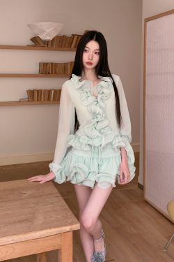 Transparent Chiffon 3D Ruffled Cardigan and Short Skirt Set - Wizard of Oz Inspired Floral Design