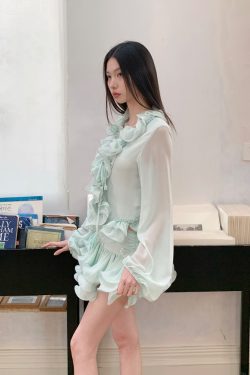 Transparent Chiffon 3D Ruffled Cardigan and Short Skirt Set - Wizard of Oz Inspired Floral Design