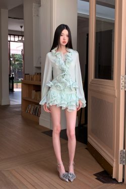 Transparent Chiffon 3D Ruffled Cardigan and Short Skirt Set - Wizard of Oz Inspired Floral Design