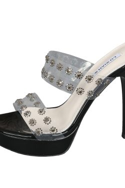 Transparent High-Heeled Sandals for Women with Rhinestones, Thin Heel, Waterproof Platform, Super High Fashion for Outdoor Wear