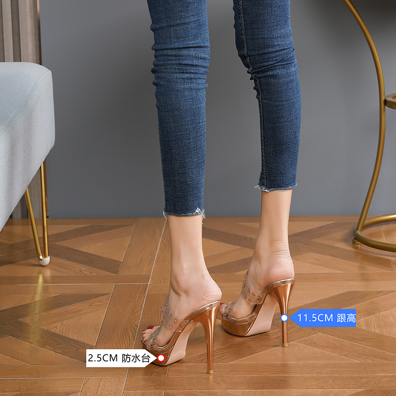 Transparent High-Heeled Sandals for Women with Rhinestones, Thin Heel, Waterproof Platform, Super High Fashion for Outdoor Wear Transparent High-Heeled Sandals for Women with Rhinestones, Thin Heel, Waterproof Platform, Super High Fashion for Outdoor Wear