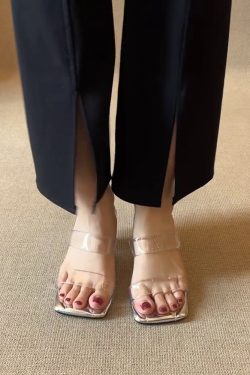 Transparent One-Strap Sheepskin Sandals for Women - Summer High Heels, Fashionable Outdoor Footwear to Pair with Skirts