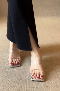 Transparent One-Strap Sheepskin Sandals for Women - Summer High Heels, Fashionable Outdoor Footwear to Pair with Skirts