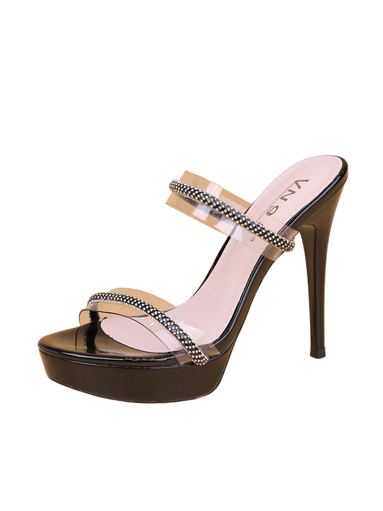 Transparent Rhinestone Ultra-High Heel Sandals for Women - Summer Outdoor Fashion One-Strap Waterproof Platform Heels Transparent Rhinestone Ultra-High Heel Sandals for Women - Summer Outdoor Fashion One-Strap Waterproof Platform Heels