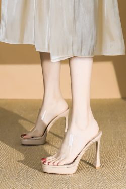 Transparent Ultra High Heels Slippers for Women - 11CM Waterproof Platform with Thin Straps - Summer 2025 Fashion