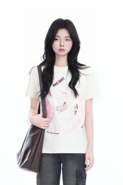 Trendy American Retro Short-Sleeve Cropped T-Shirt for Women – Stylish Petites, Y2K Fashion Essential