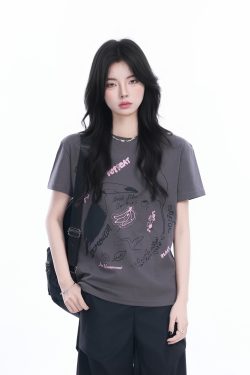 Trendy American Retro Short-Sleeve Cropped T-Shirt for Women – Stylish Petites, Y2K Fashion Essential