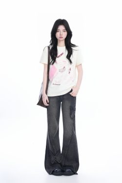 Trendy American Retro Short-Sleeve Cropped T-Shirt for Women – Stylish Petites, Y2K Fashion Essential