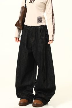 Trendy American Retro Wide-Leg Jeans with Curved Blade Silhouette - High-End Loose-Fit Fashion Pants for a Chic Look