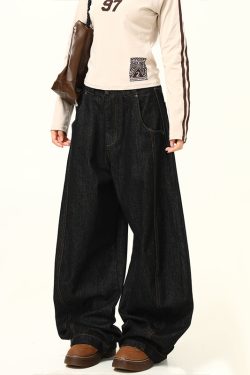 Trendy American Retro Wide-Leg Jeans with Curved Blade Silhouette - High-End Loose-Fit Fashion Pants for a Chic Look