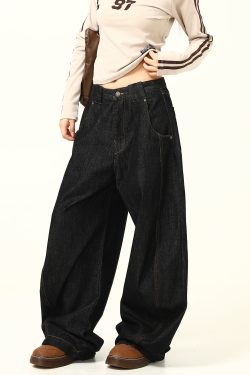 Trendy American Retro Wide-Leg Jeans with Curved Blade Silhouette - High-End Loose-Fit Fashion Pants for a Chic Look