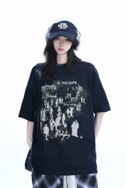 Trendy American Street Style Graffiti T-Shirt for Women, Loose Fit Boyfriend Style, Pure Cotton, Summer Short Sleeve Top