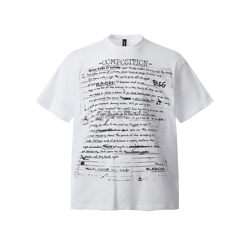Trendy American Style All-Over Print Bullet Letter Short-Sleeve T-Shirt for Men and Women - Summer Loose Fit Couple Tee Trendy American Style All-Over Print Bullet Letter Short-Sleeve T-Shirt for Men and Women - Summer Loose Fit Couple Tee