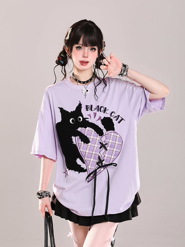 Trendy American-Style Cartoon Print Short Sleeve T-Shirt for Women - Cute Loose Fit Summer Top Trendy American-Style Cartoon Print Short Sleeve T-Shirt for Women - Cute Loose Fit Summer Top