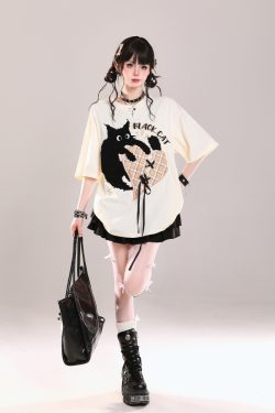 Trendy American-Style Cartoon Print Short Sleeve T-Shirt for Women - Cute Loose Fit Summer Top