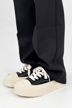 Trendy Black and White Thick-Soled Canvas Sneakers for Men and Women, Summer Casual Square Toe Couple Shoes