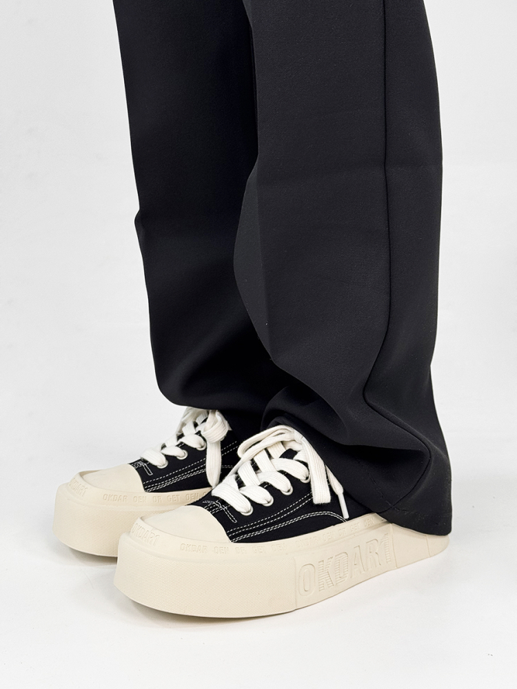 Trendy Black and White Thick-Soled Canvas Sneakers for Men and Women, Summer Casual Square Toe Couple Shoes Trendy Black and White Thick-Soled Canvas Sneakers for Men and Women, Summer Casual Square Toe Couple Shoes