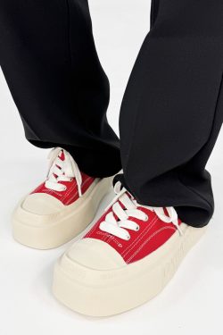 Trendy Black and White Thick-Soled Canvas Sneakers for Men and Women, Summer Casual Square Toe Couple Shoes