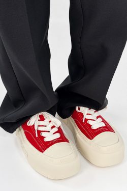 Trendy Black and White Thick-Soled Canvas Sneakers for Men and Women, Summer Casual Square Toe Couple Shoes