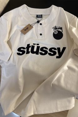 Trendy Black Embroidered Cotton Short Sleeve T-Shirt for Men and Women, American Style Buttonless Polo Top, Casual Fashion Essential