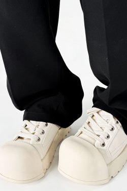 Trendy Black Knight Mickey Sneakers for Men, High Street Shell Toe Shoes, 90s Inspired Couple Fat Bread Sneakers