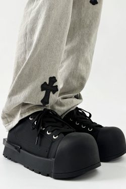 Trendy Black Knight Mickey Sneakers for Men, High Street Shell Toe Shoes, 90s Inspired Couple Fat Bread Sneakers